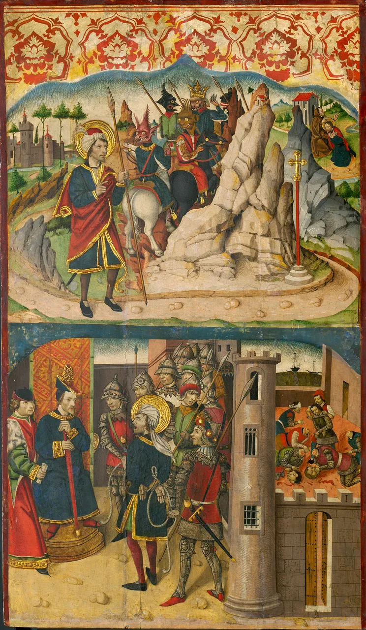 Saint Christopher Meets Satan; Saint Christopher before the King of Lycia by Martin de Soria - Art Institute of Chicago