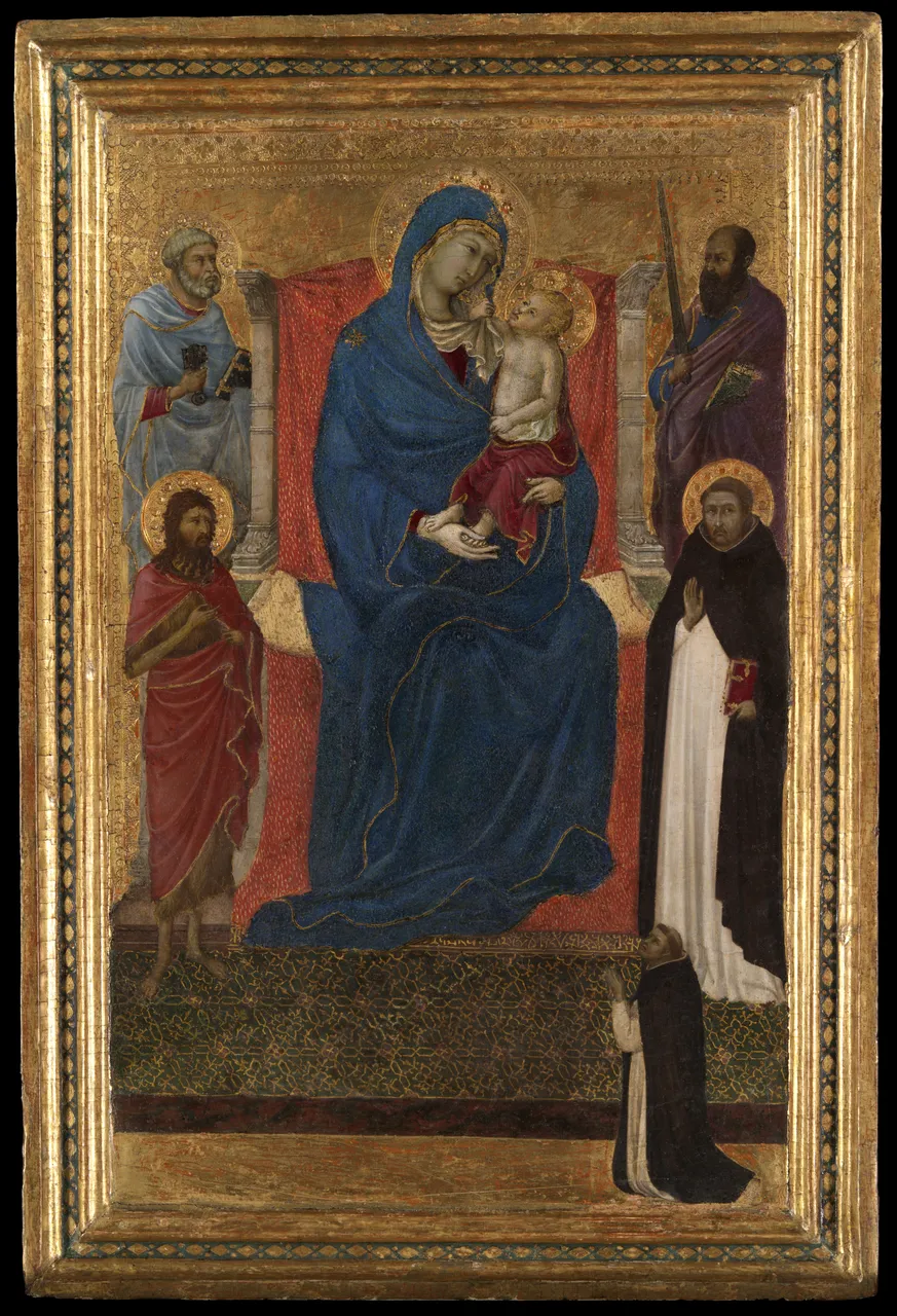 Virgin and Child Enthroned with Saints Peter, Paul, John the Baptist, and Dominic and a Dominican Supplicant by Ugolino di Nerio