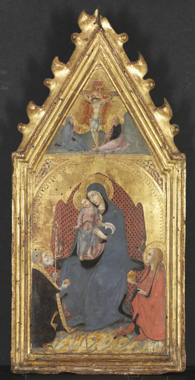 Virgin and Child Adored by Saints Mary Magdalene and Nicolas of Bari; Christ Crucified with the Virgin and Saint John the Evangelist by Sano di Pietro