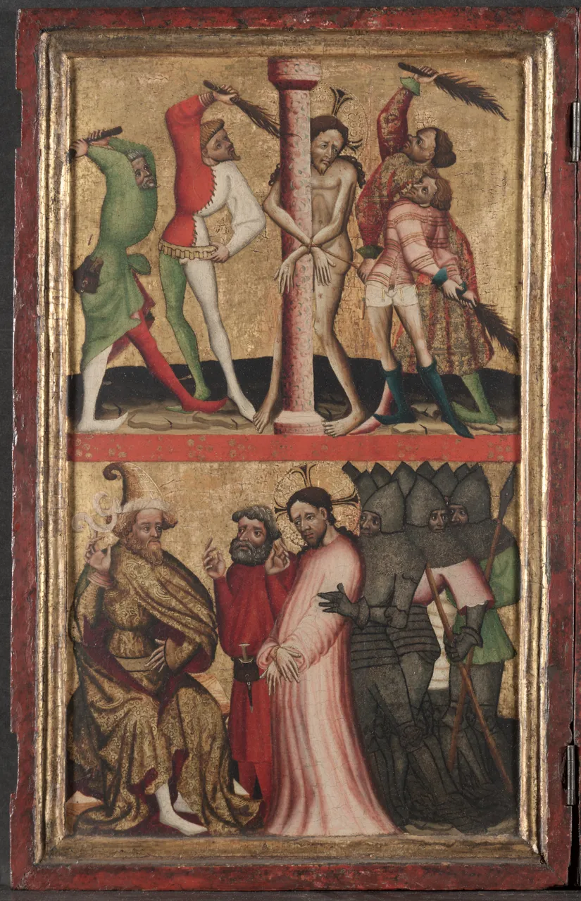 Diptych with the Passion of Christ (left wing):Flagellation and Christ Before Pilate by Unknown Artist