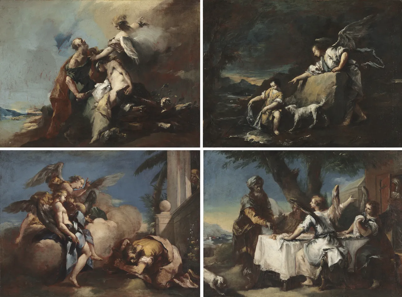 The Sacrifice of Isaac, Tobias and the Angel, The Angels Appearing to Abraham, Abraham Welcoming the Three Angels (painting series) by Francesco Guardi
