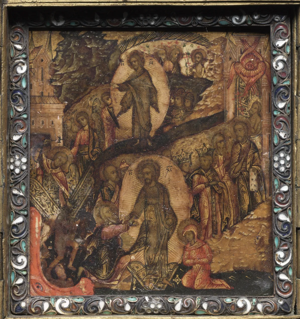 Portable Triptych Icon: The Resurrection and Anastasis by Unknown Artist