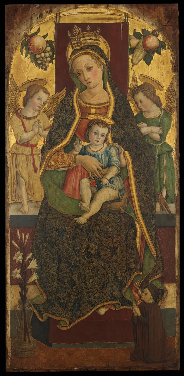 Madonna and Child Enthroned with Two Angels and a Donor by Vittore Crivelli