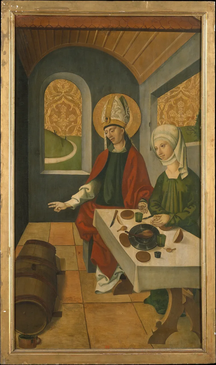 Saint Remigius Replenishing the Barrel of Wine; (interior) Saint Remigius and the Burning Wheat by Swiss Painter